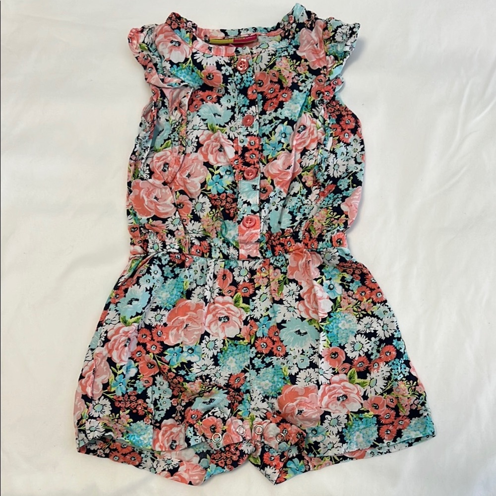 Penelope Mack Ltd Pink and Blue Cotton Floral Romper Girls Size 24 Months
